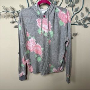 Just Be Womens grey with pink floral Maternity Pull Over Hoodie Shirt Sz M